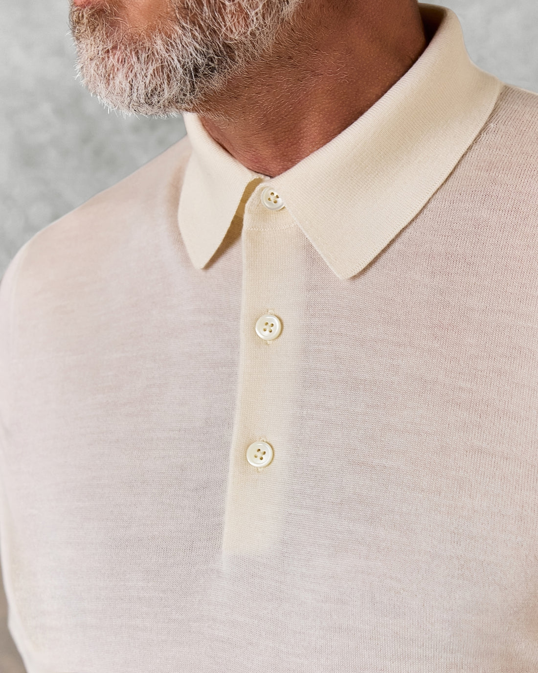 Dicken Short Sleeve Merino Wool Silk &amp; Cashmere Polo Knit Ecru