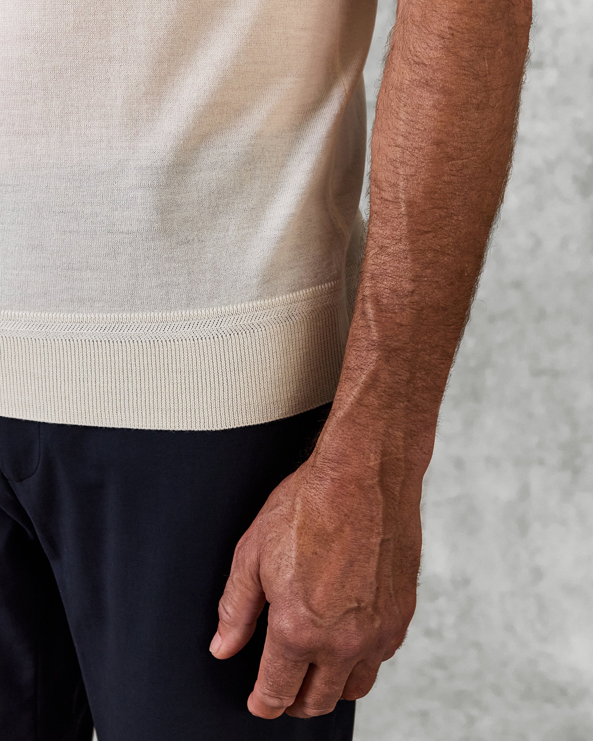 Dicken Short Sleeve Merino Wool Silk &amp; Cashmere Polo Knit Ecru