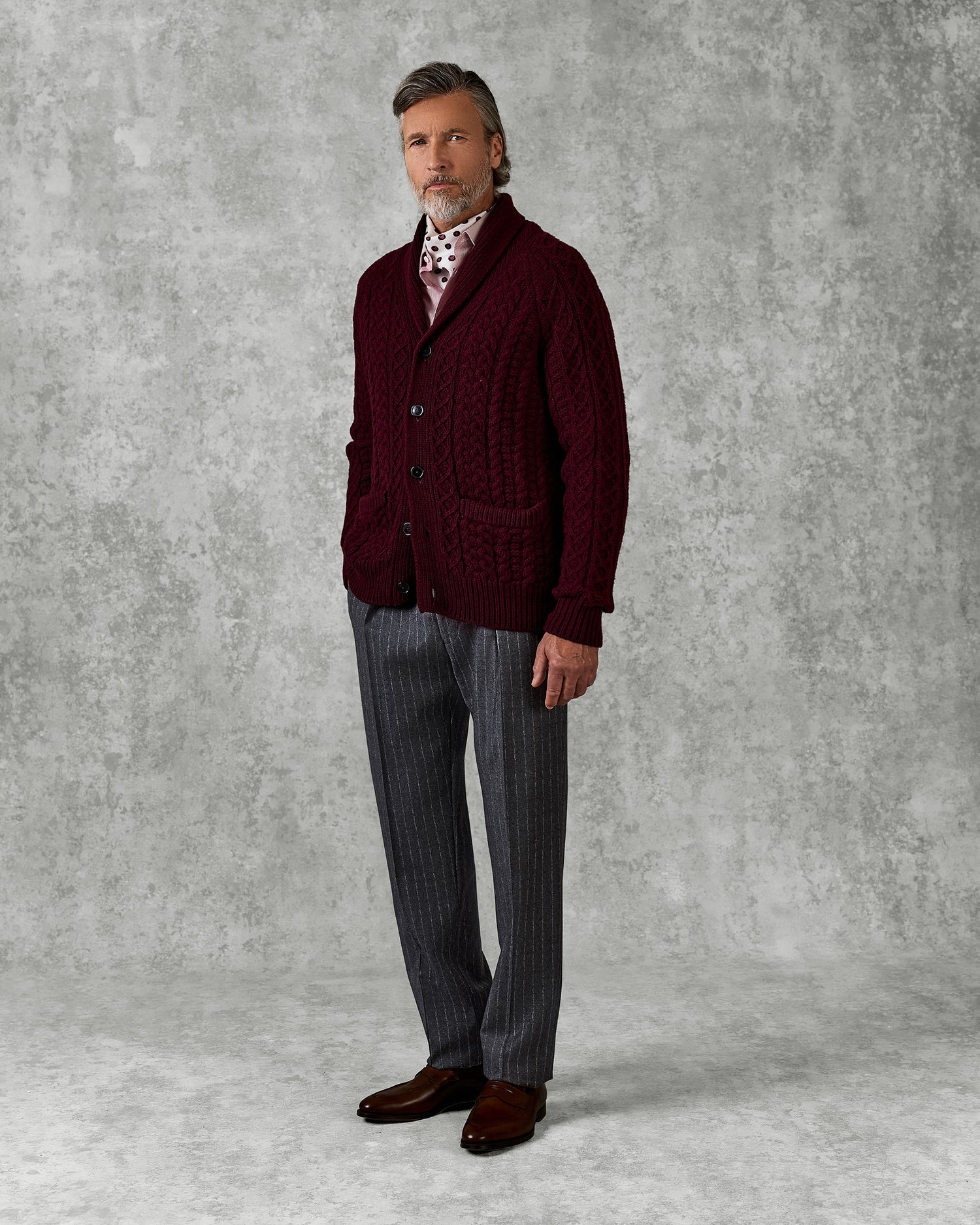 Crompton Cable Knit Cardigan Burgundy