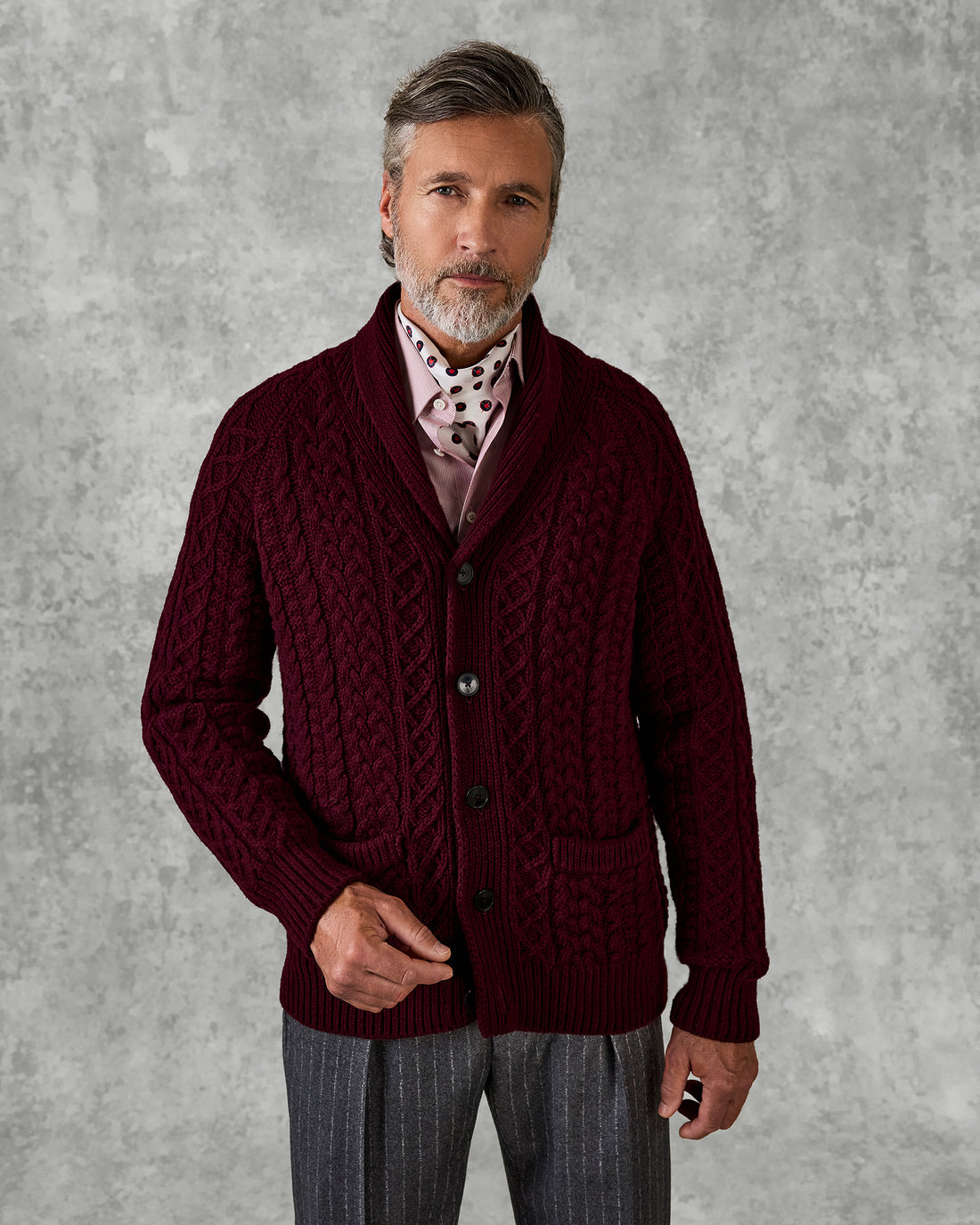 Crompton Cable Knit Cardigan Burgundy
