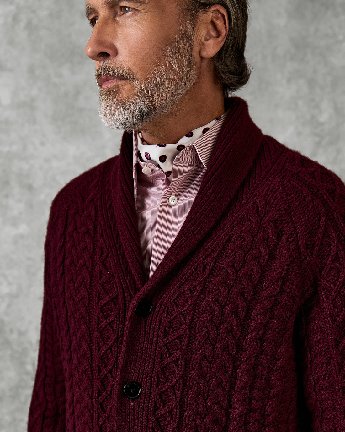 Crompton Cable Knit Cardigan Burgundy