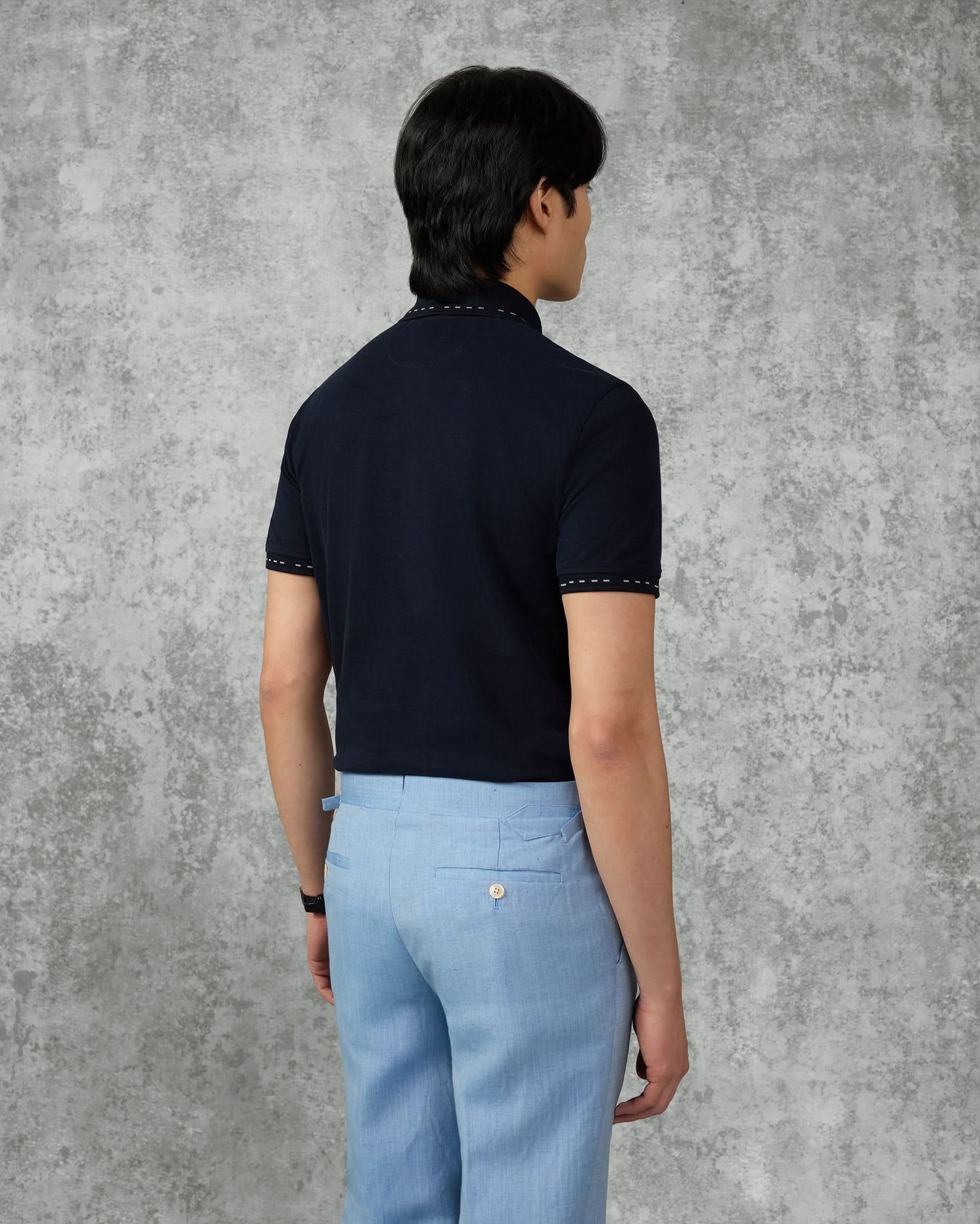 Martin Cotton &amp; Silk Short Sleeve Jersey Polo Shirt Navy