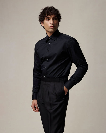 Whitton Single Cuff Cotton Dress Shirt Black