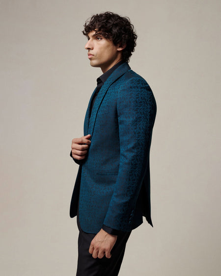 Vincent Wool & Linen Portsmouth Man Jacquard Dress Jacket Teal