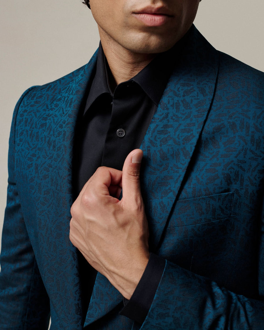 Vincent Wool & Linen Portsmouth Man Jacquard Dress Jacket Teal