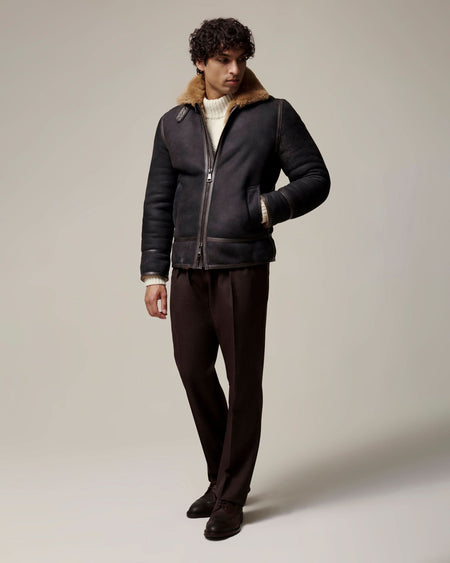 Gregor Shearling Bomber Jacket Dark Brown