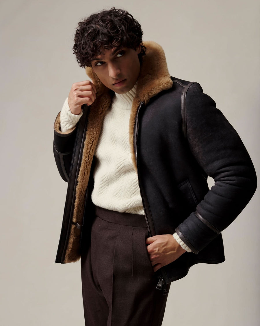 Gregor Shearling Bomber Jacket Dark Brown
