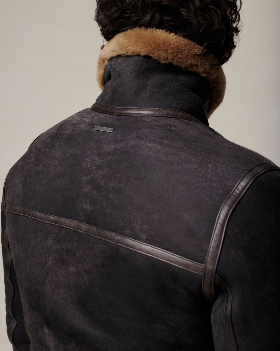 Gregor Shearling Bomber Jacket Dark Brown