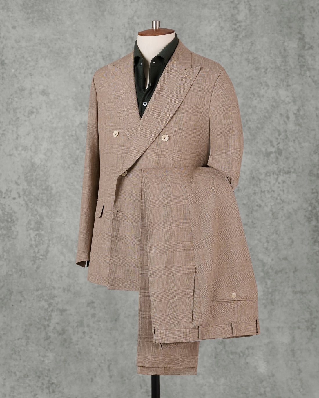 Kirk Linen Wool Silk Check Suit Tan