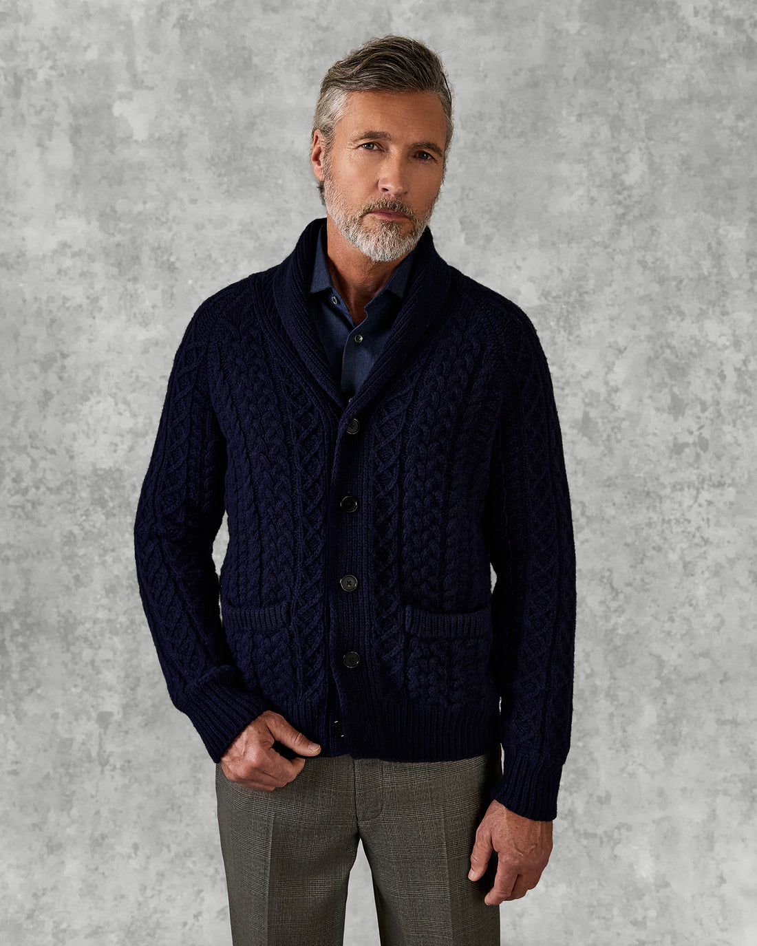 Crompton Cable Knit Cardigan Navy
