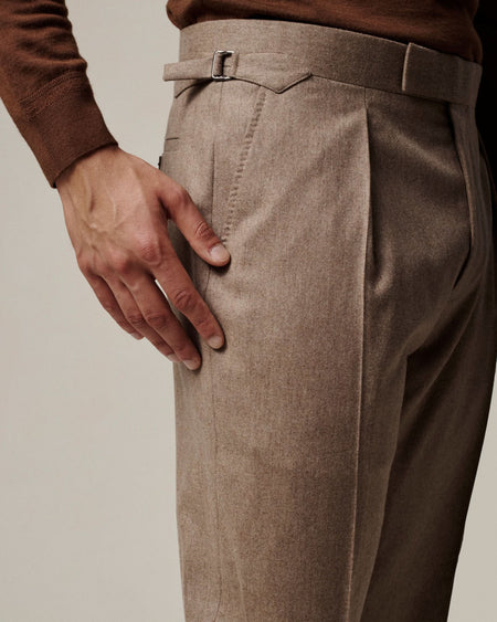 Daniels Flannel Wool Single Pleated Suit Trouser Oatmeal