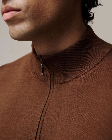 Hamilton Merino Wool Silk Cashmere Quarter Zip Jumper Brown