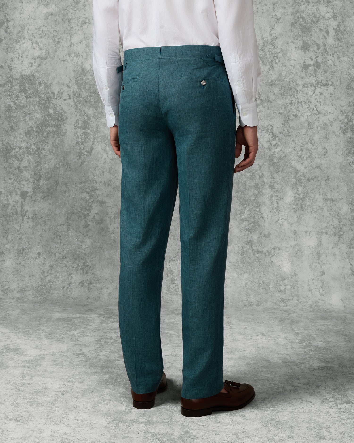 Hardy Virgin Wool Linen &amp; Silk Suit Trousers Teal