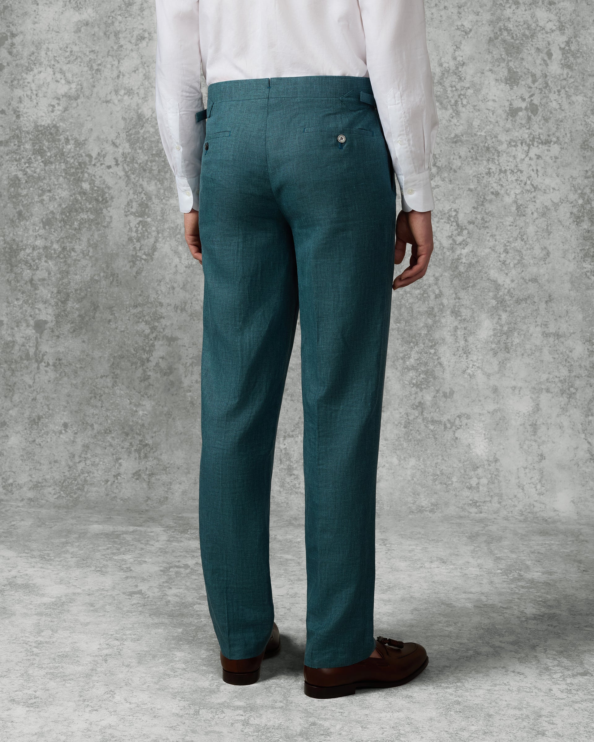 Hardy Virgin Wool Linen &amp; Silk Suit Trousers Teal
