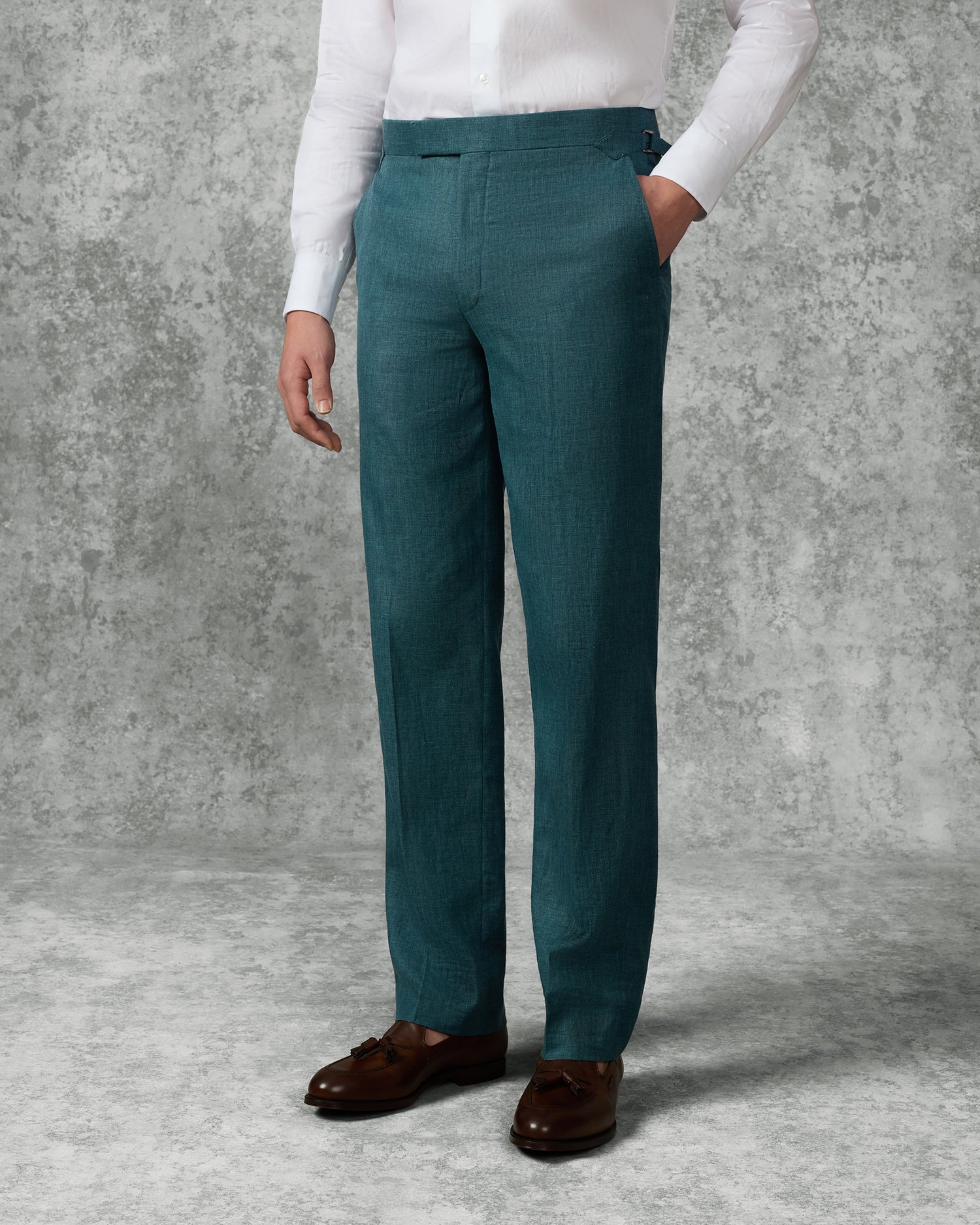 Hardy Virgin Wool Linen &amp; Silk Suit Trousers Teal