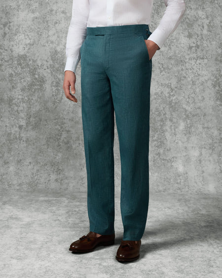 Hardy Virgin Wool Linen & Silk Suit Trousers Teal