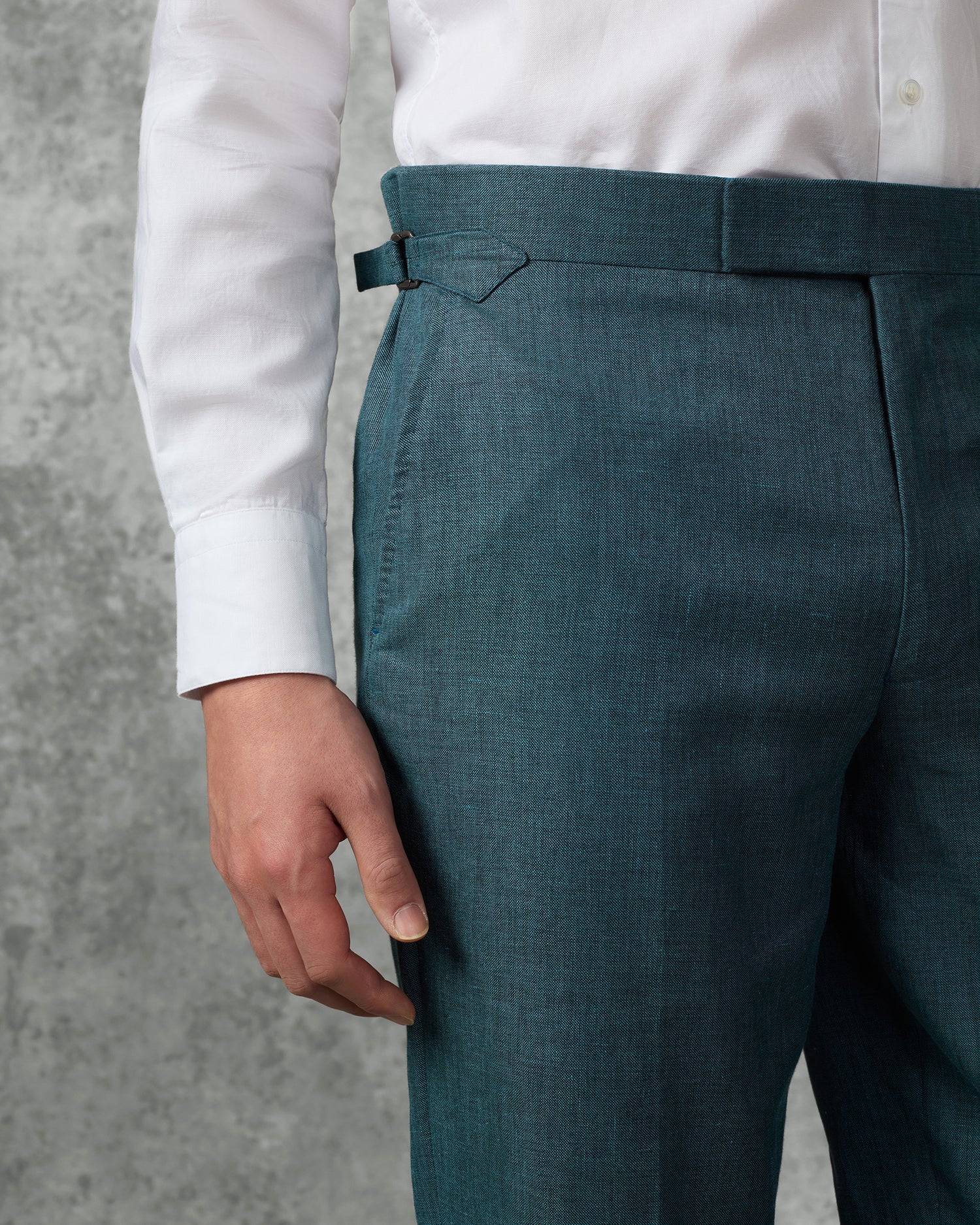 Hardy Virgin Wool Linen &amp; Silk Suit Trousers Teal