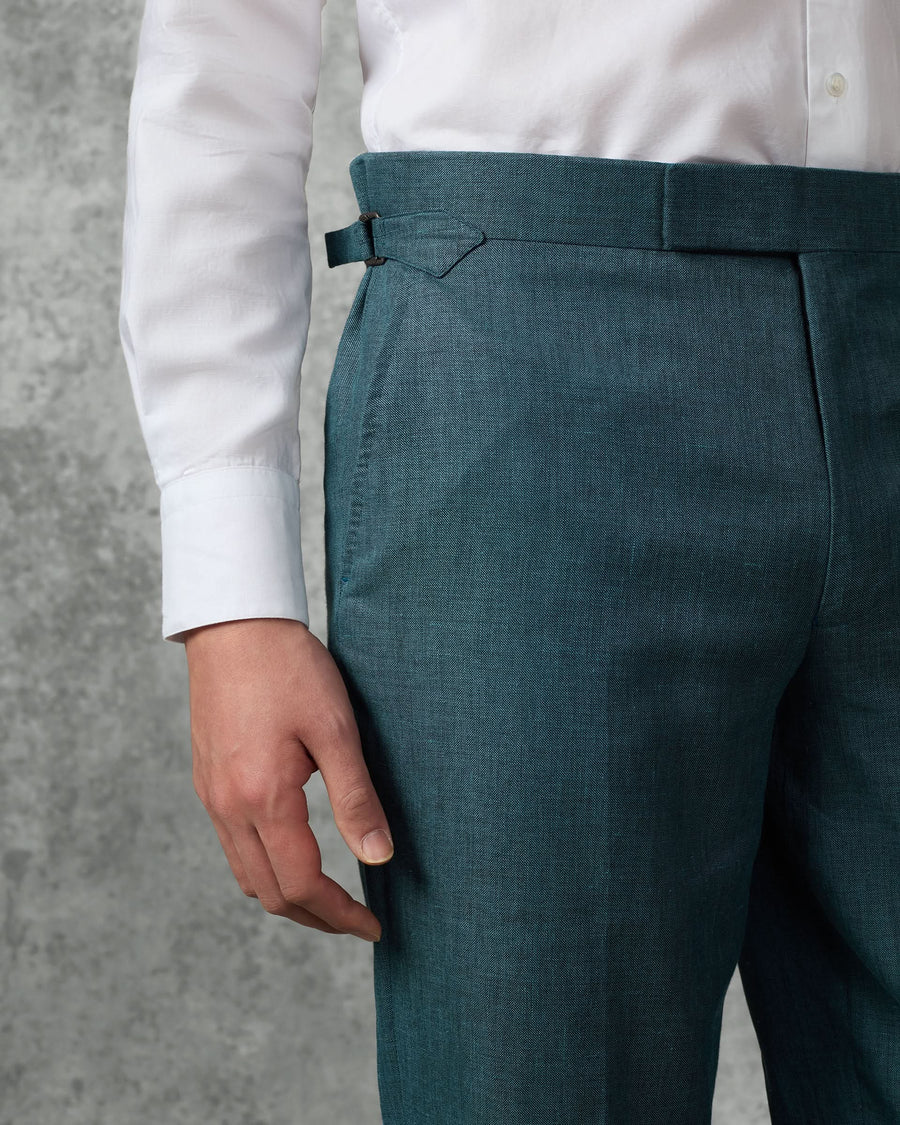 Hardy Virgin Wool Linen & Silk Suit Trousers Teal