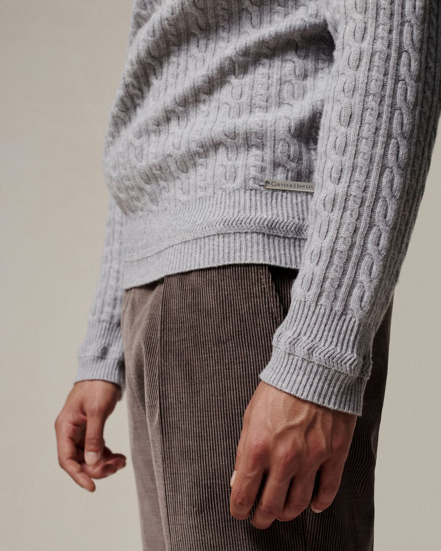 Rae Cable Merino Wool & Cashmere Quarter Zip Jumper Grey