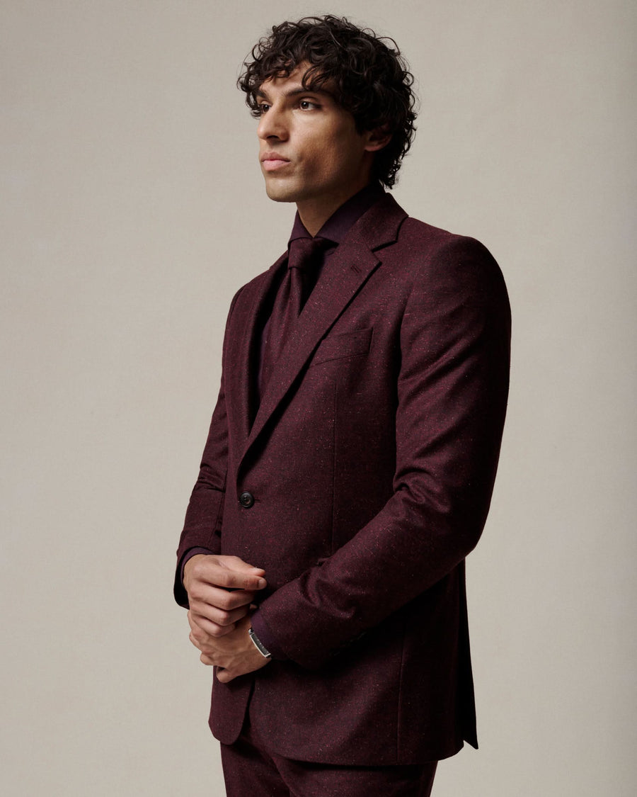 Donell Donegal Wool Silk & Nylon Suit Jacket Burgundy