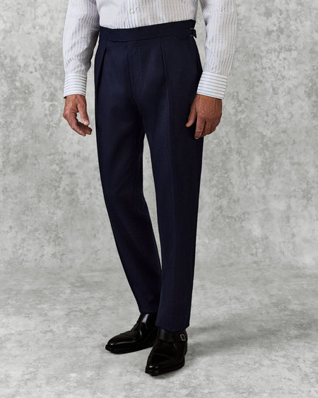 Anderson Wool Single Pleated Suit Trouser Navy