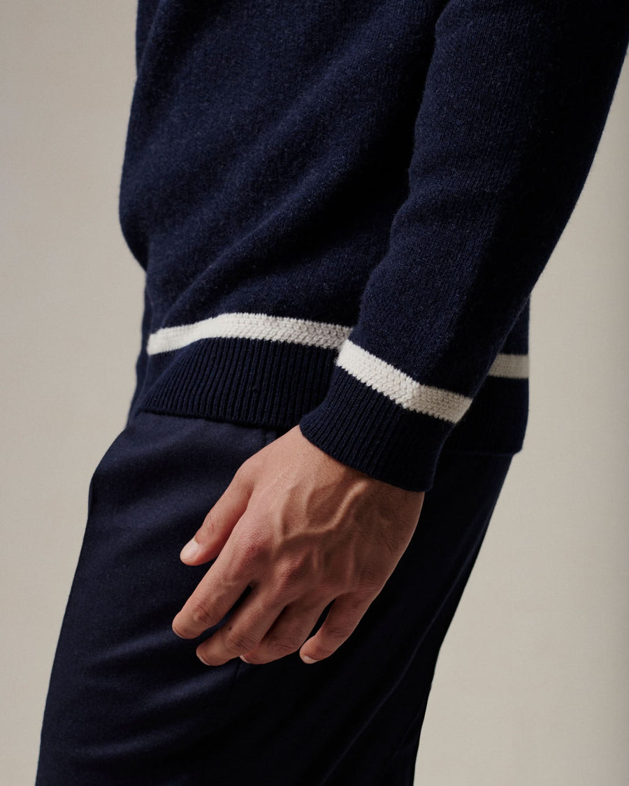 Wattie Gieves Logo Merino Wool Crew Jumper Navy
