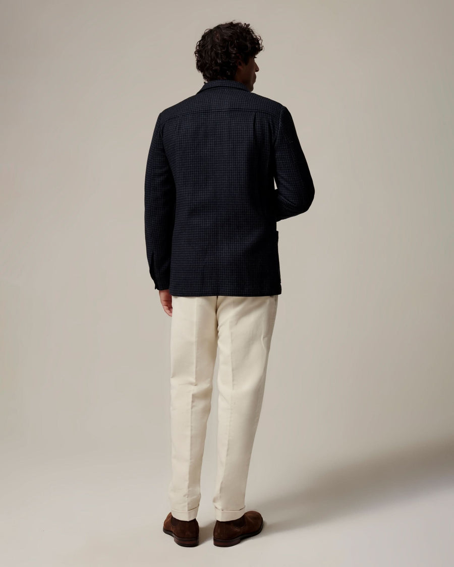 Lachlan Check Virgin Wool & Cashmere Shacket Navy