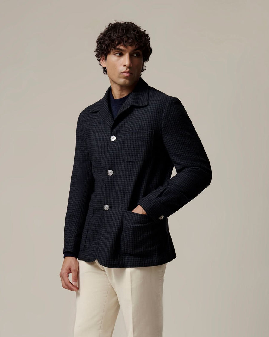 Lachlan Check Virgin Wool & Cashmere Shacket Navy