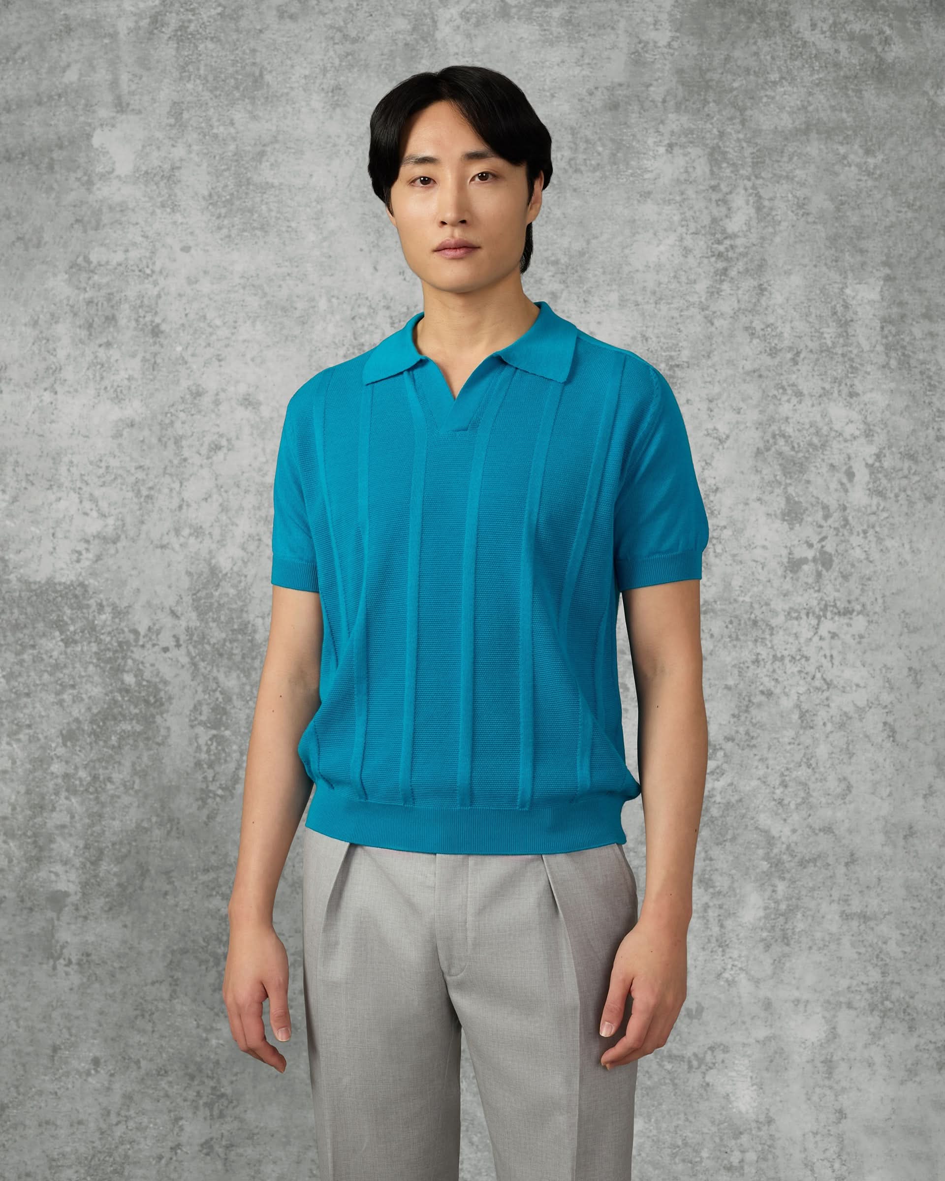 Elliott Merino Wool Silk &amp; Cashmere Knit Polo Teal