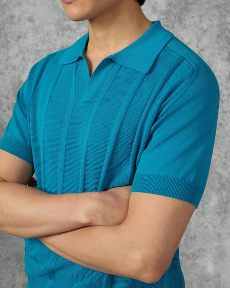 Elliott Merino Wool Silk & Cashmere Knit Polo Teal