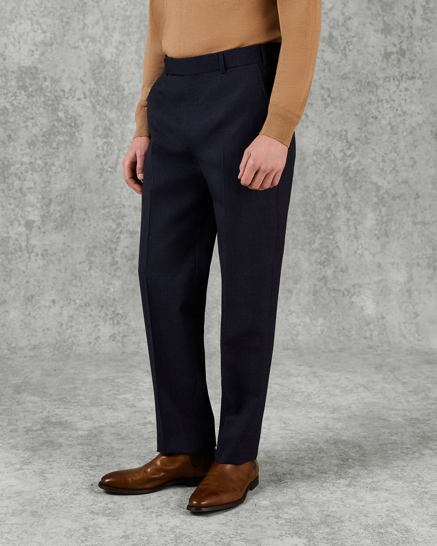 Holbech Virgin Wool Check Suit Navy