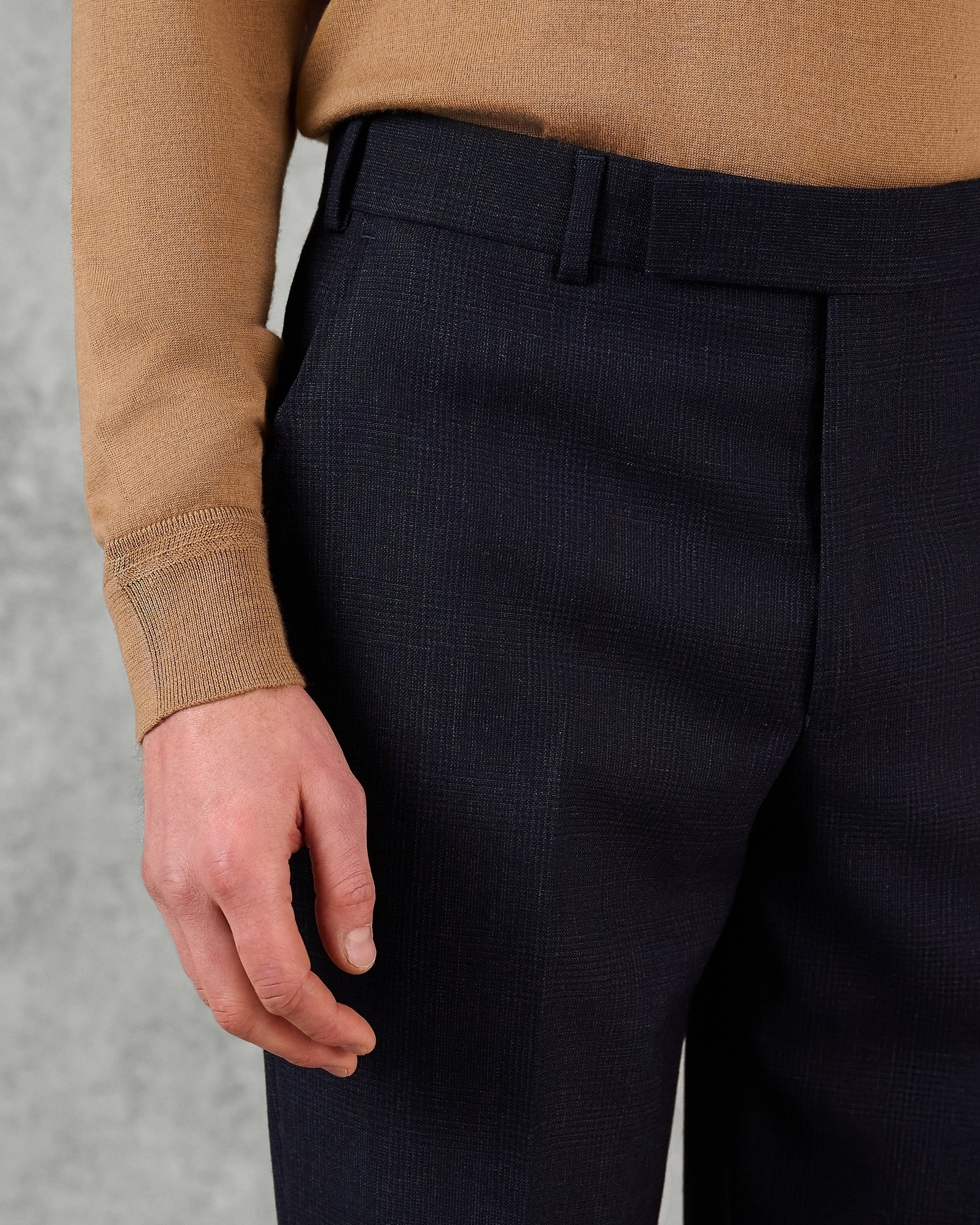 Holbech Virgin Wool Check Suit Trouser Navy