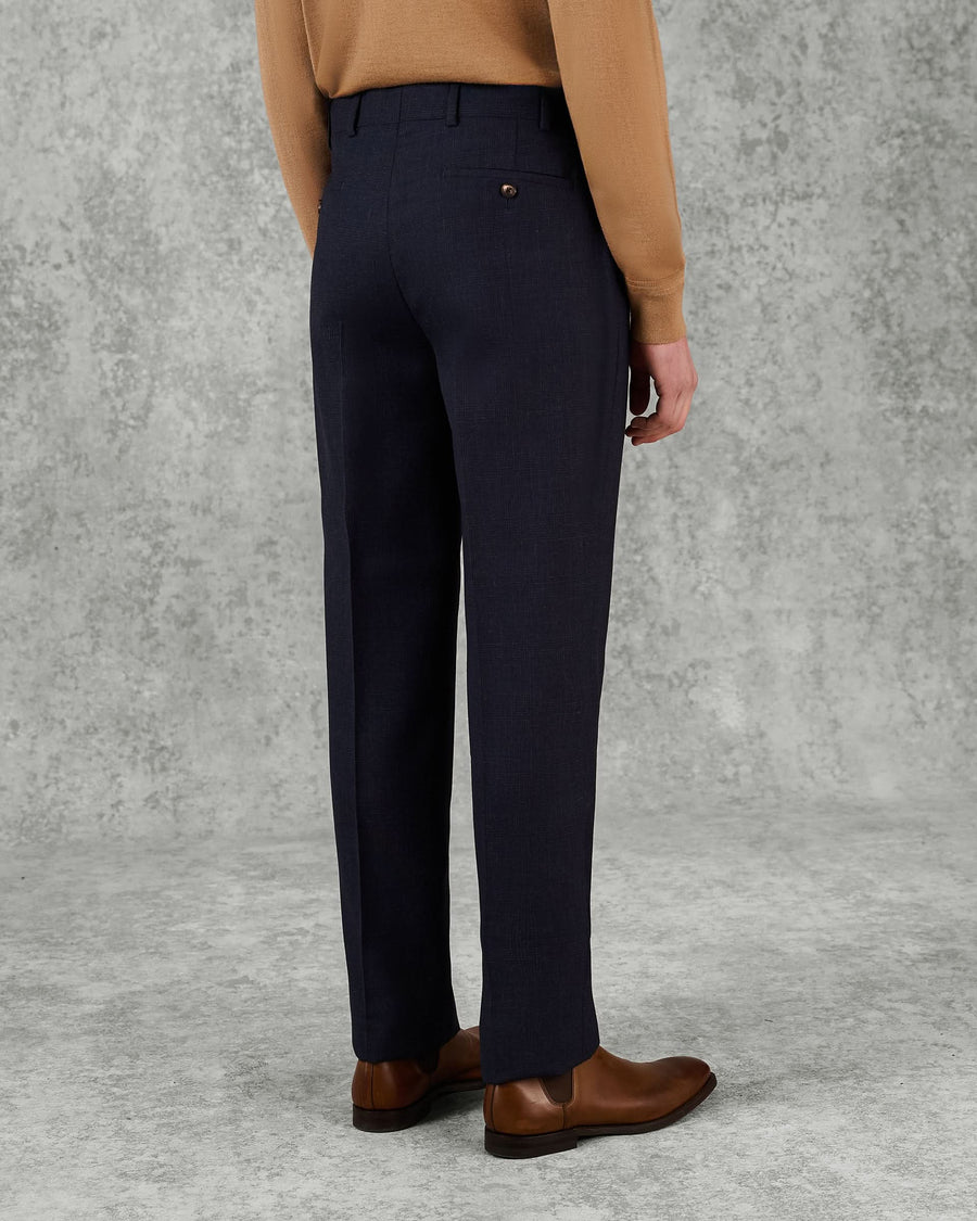 Holbech Virgin Wool Check Suit Pant Navy