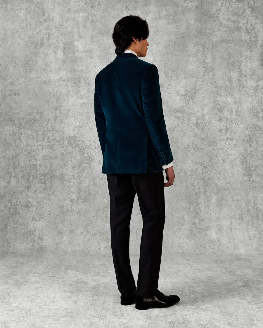 Dennis Cotton Velvet Double Breasted Dress Jacket Teal