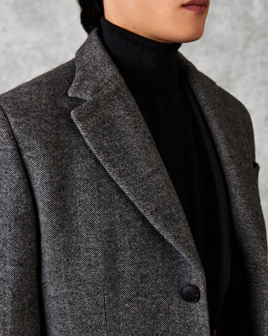 Hovell Herringbone Top Coat Grey