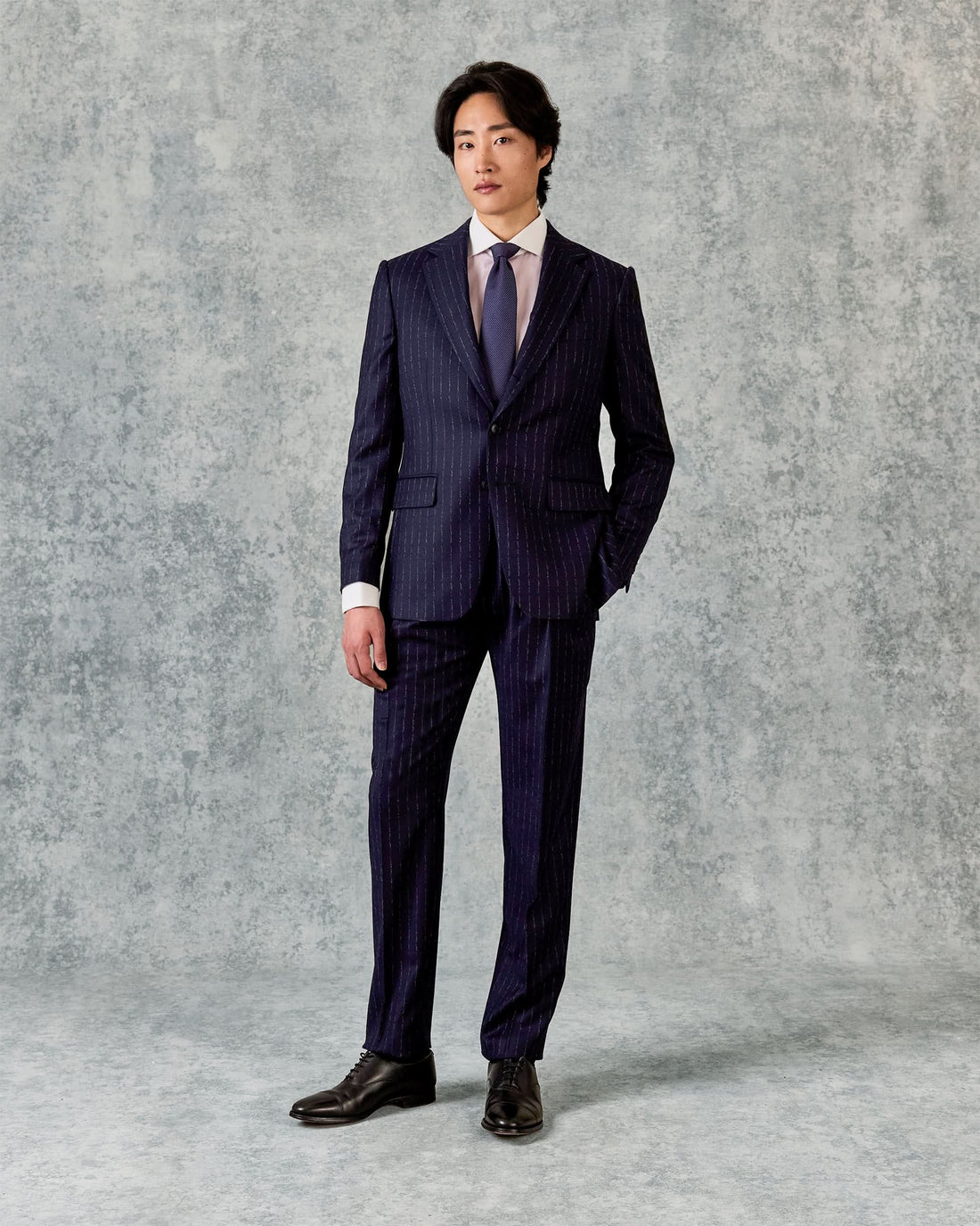 Churchill Single Breasted Suit Navy Morse Code Flannel