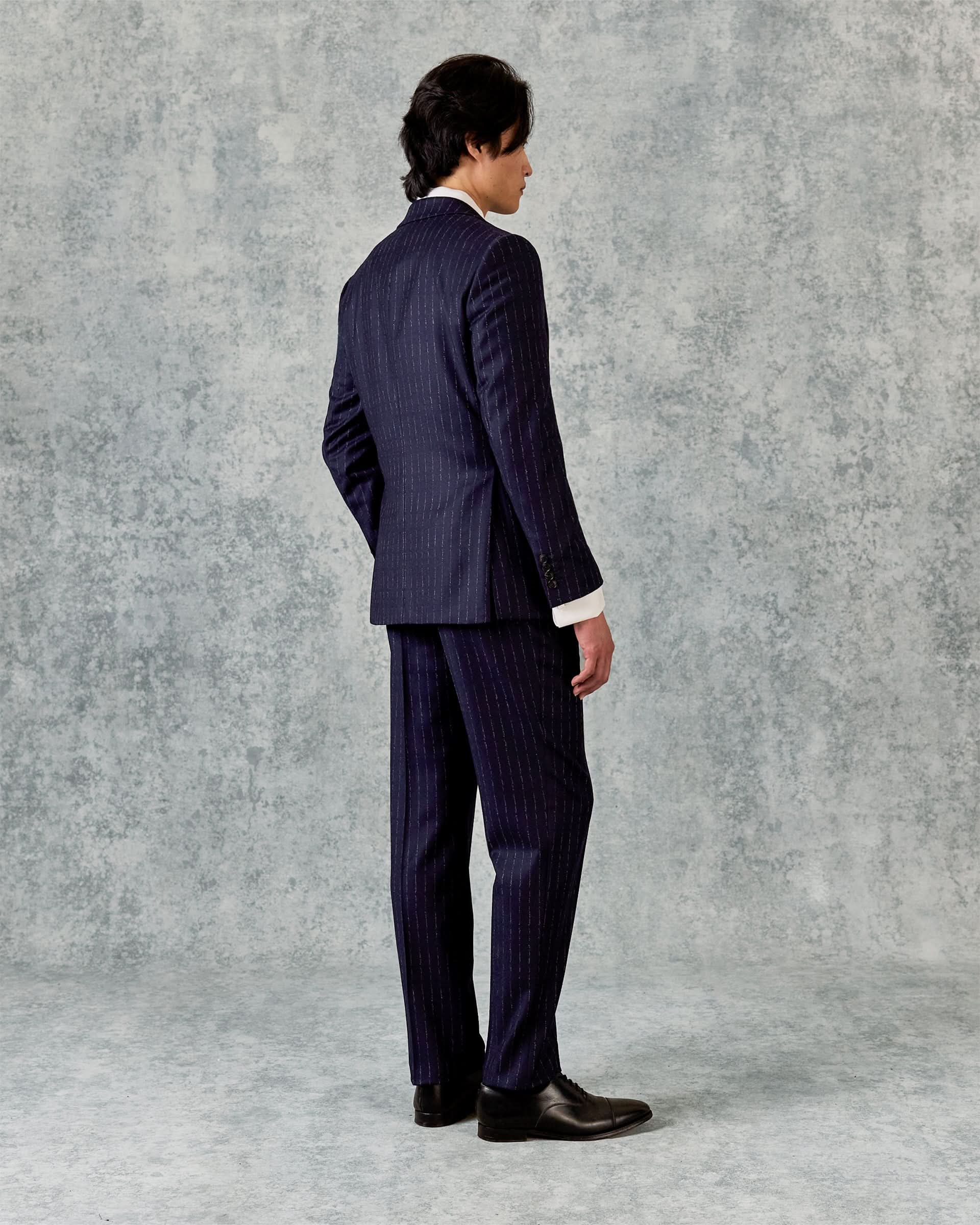 Churchill Single Breasted Suit Navy Morse Code Flannel