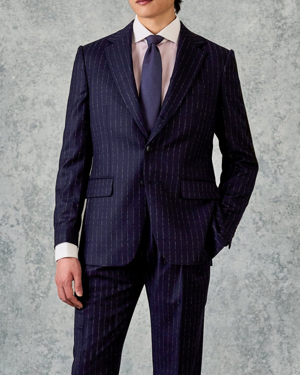 Churchill Single Breasted Suit Navy Morse Code Flannel