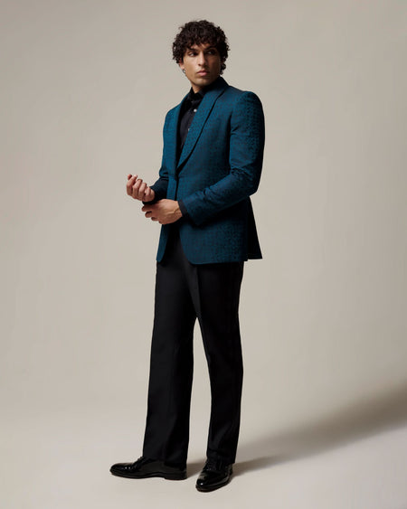 Vincent Wool & Linen Portsmouth Man Jacquard Dress Suit Teal