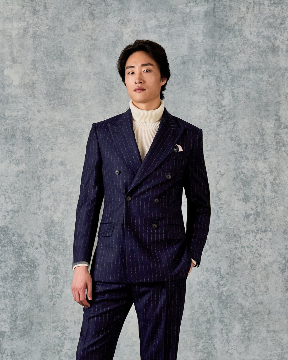 Churchill Suit Double Breasted Jacket Navy Morse Code Flannel
