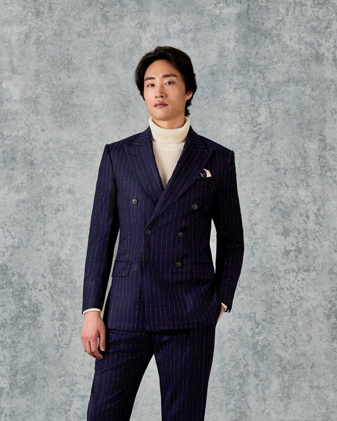 Churchill Suit Double Breasted Jacket Navy Morse Code Flannel