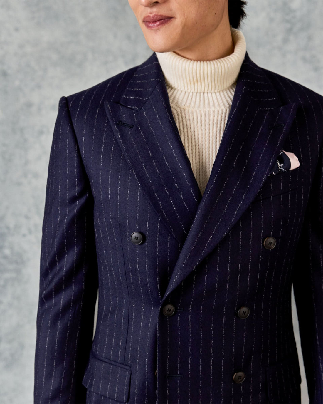 Churchill Double Breasted Suit Navy Morse Code Flannel