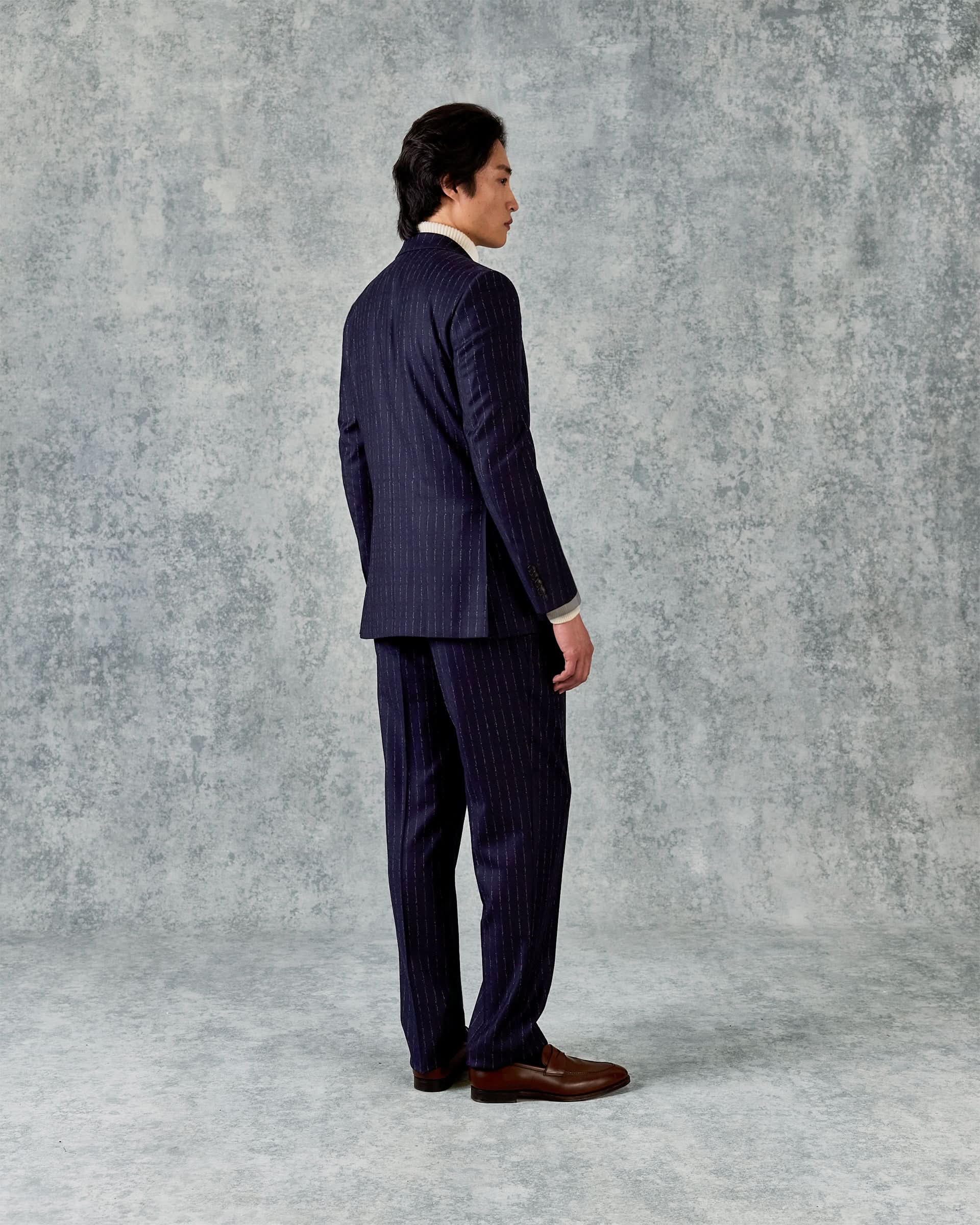 Churchill Double Breasted Suit Navy Morse Code Flannel
