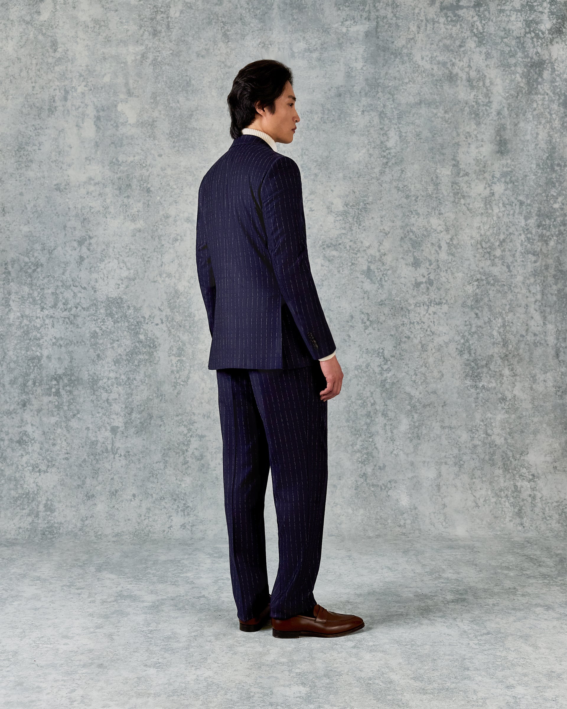 Churchill Suit Double Breasted Jacket Navy Morse Code Flannel
