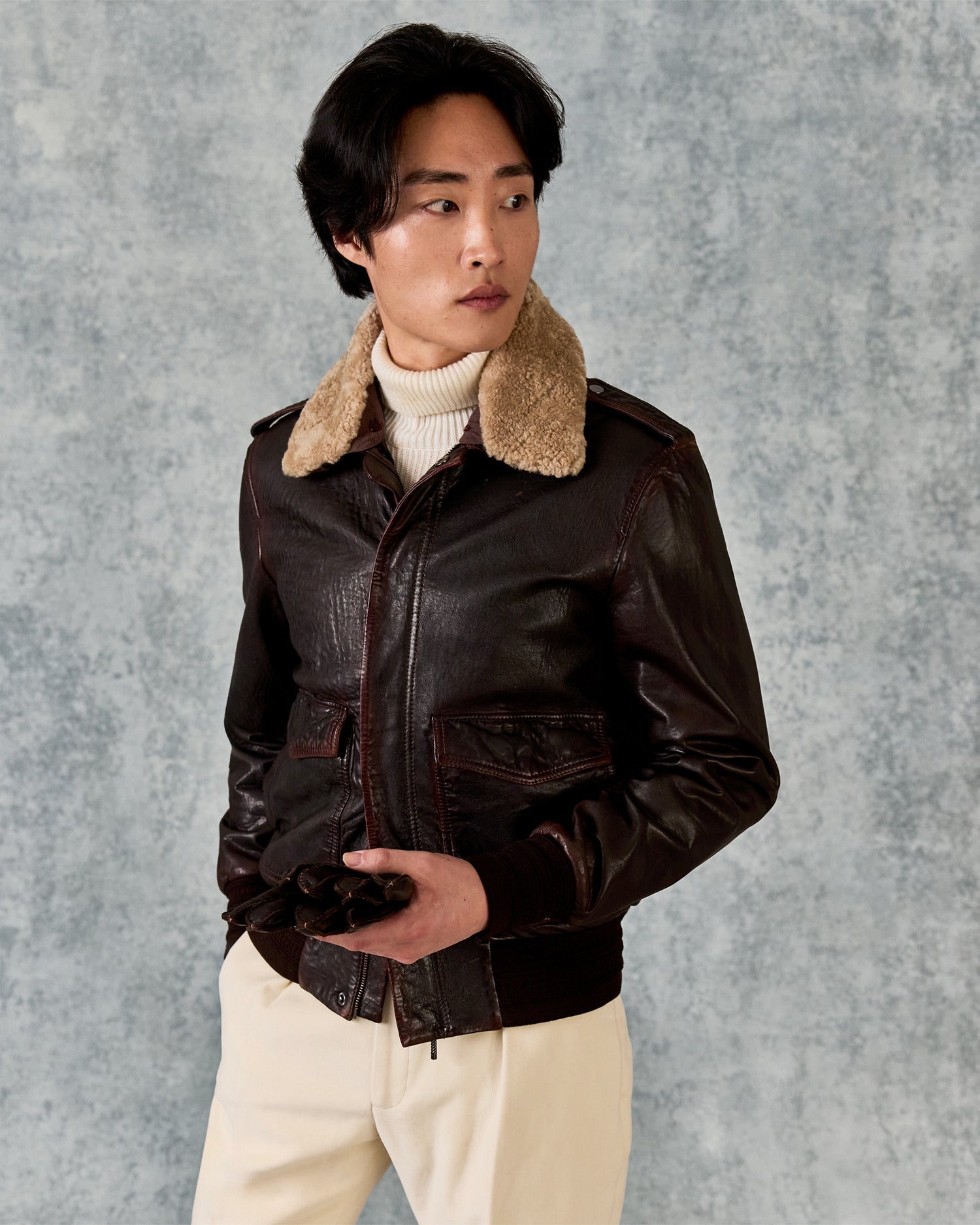Dick Leather Aviator Jacket Brown