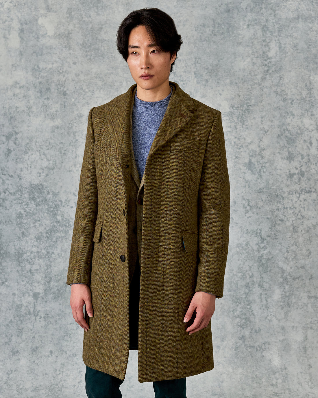 Garth Car Coat Green Herringbone