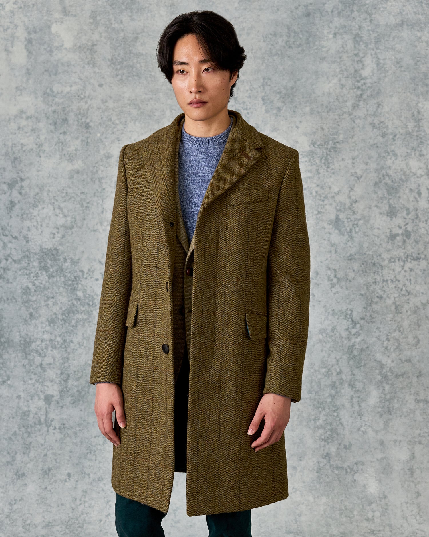 Garth Car Coat Green Herringbone