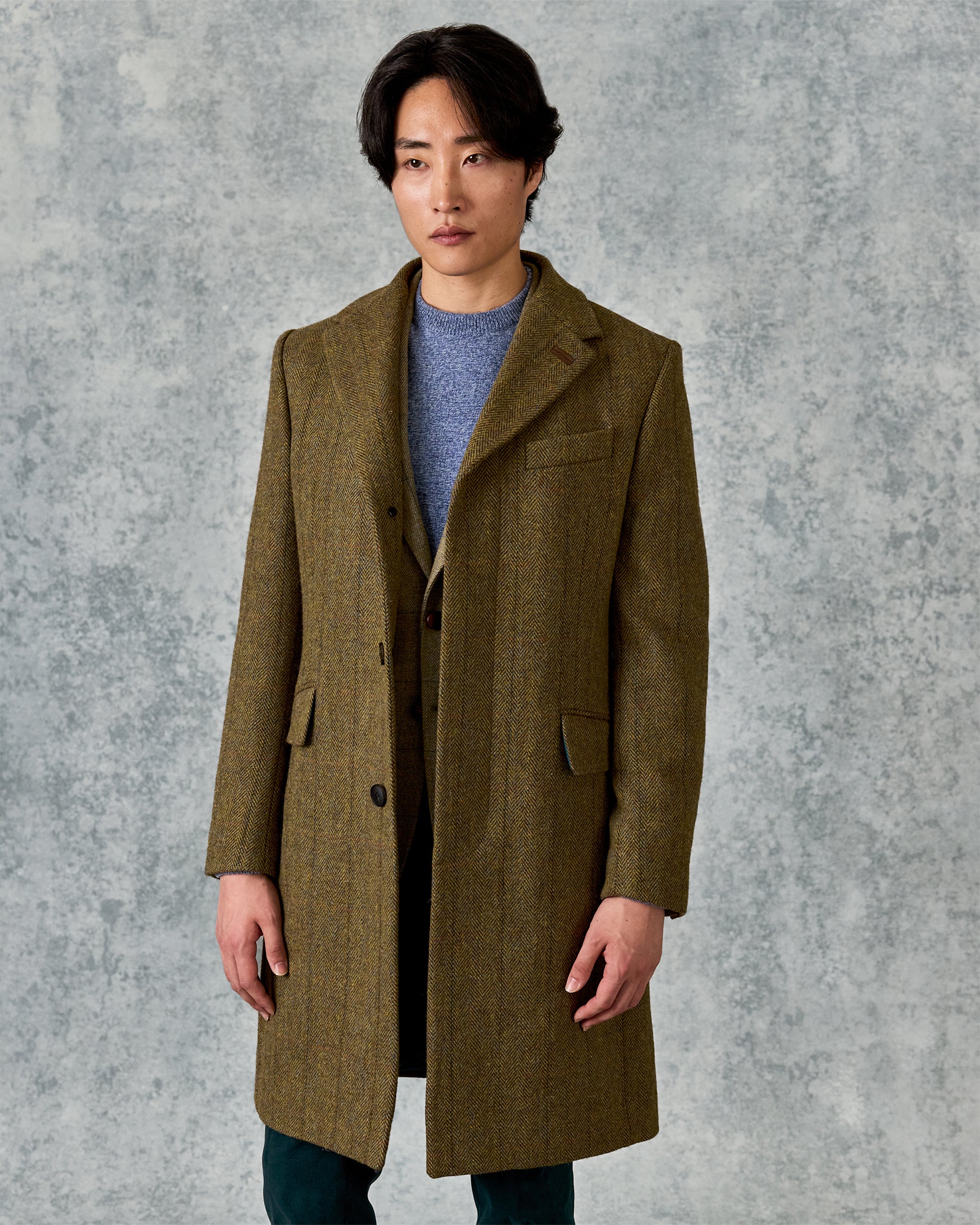 Garth Car Coat Green Herringbone