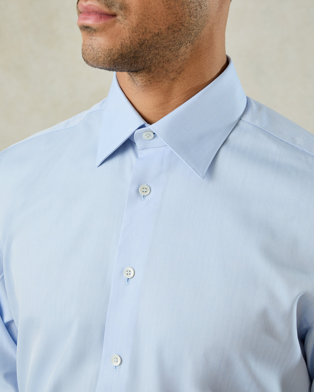 Leveson Cotton Twill Single Cuff Shirt Blue