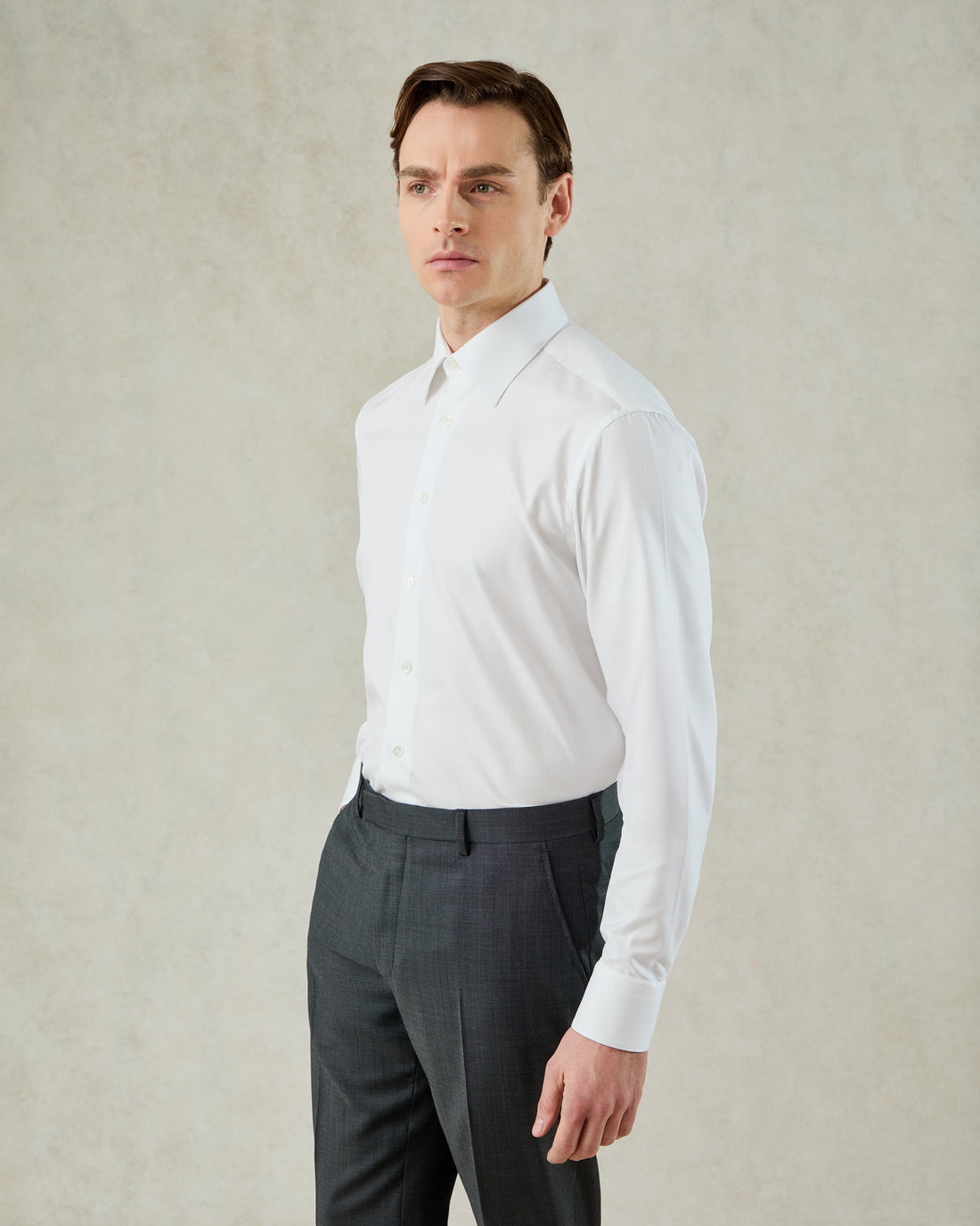 Leveson Cotton Herringbone Cuff Shirt Ecru